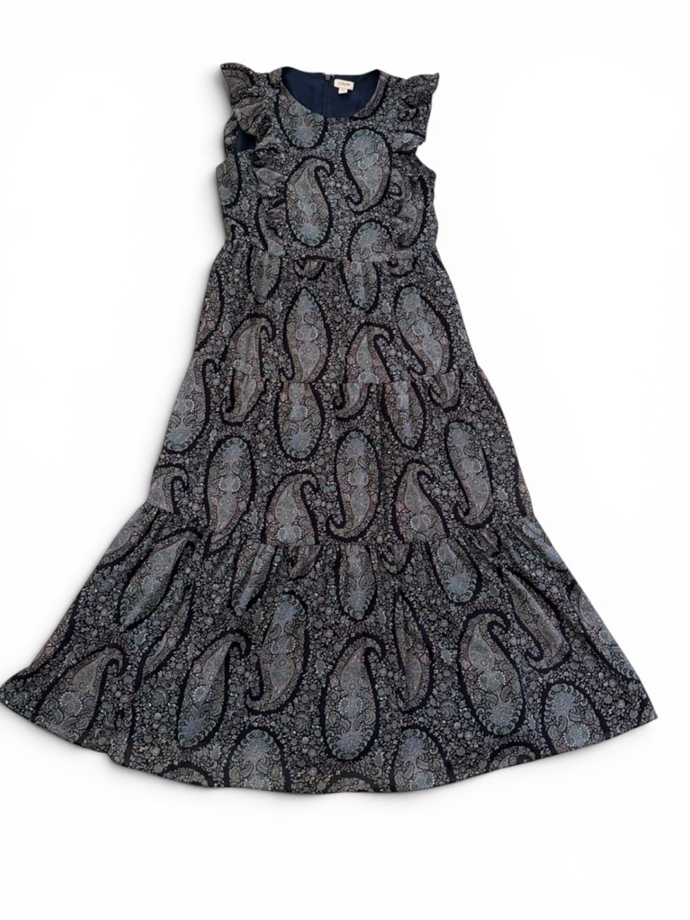 J. Crew Navy Paisley Ruffle-Sleeve Maxi Dress 10